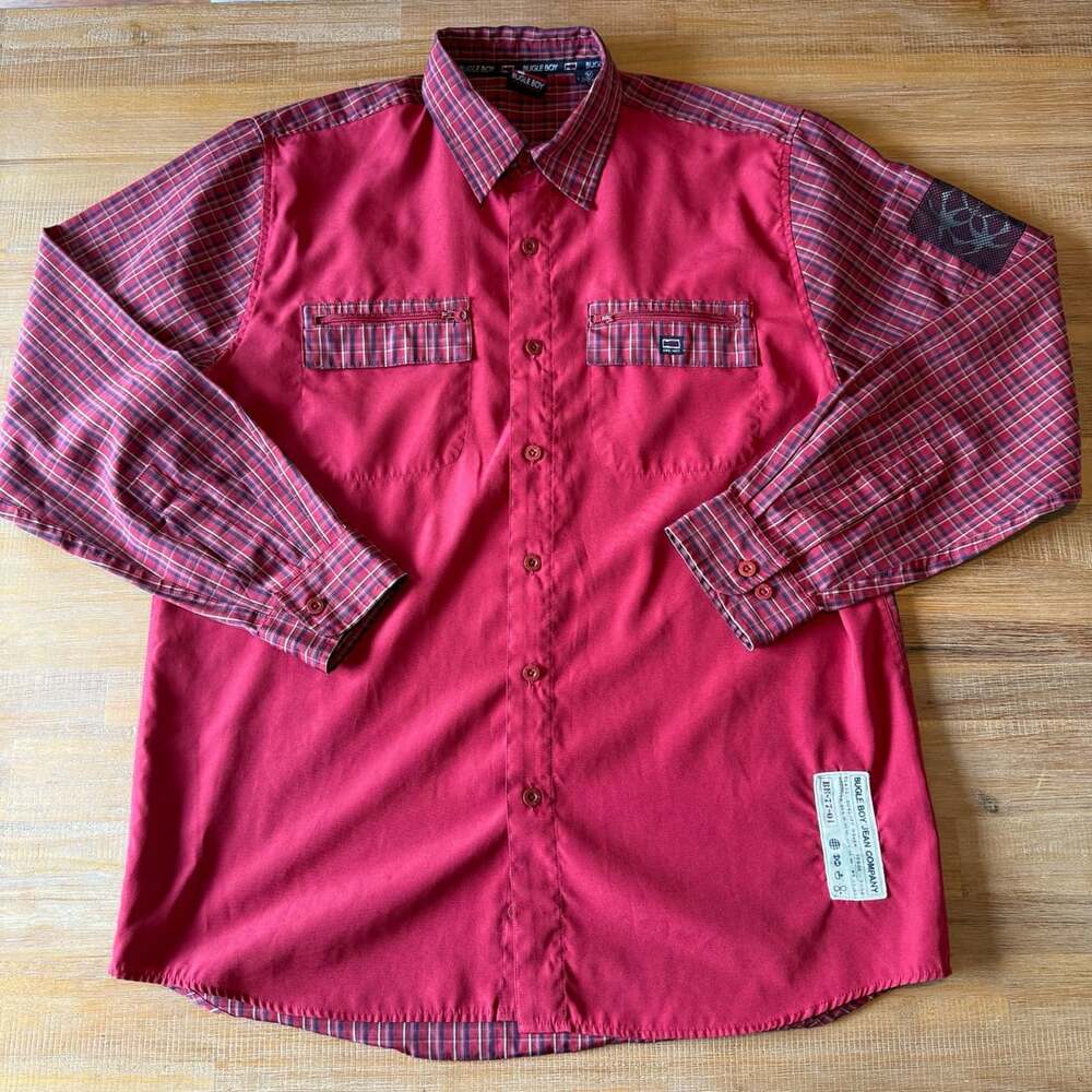 90’s Bugle Boy Long Sleeve Button Up Shirt Red Plaid Streetwear